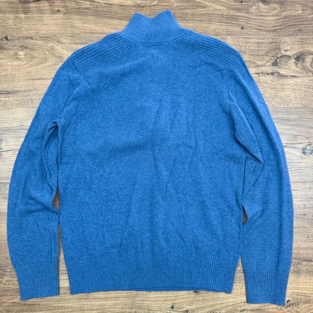 Banana Republic Mens L Blue Italian Yarn Button‎ 1/4 Zip Mock Neck Sweater READ